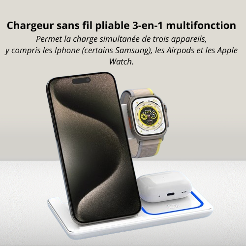 Chargeur induction 3 en 1 IPHONE - AIRPODS - APPLE WATCH