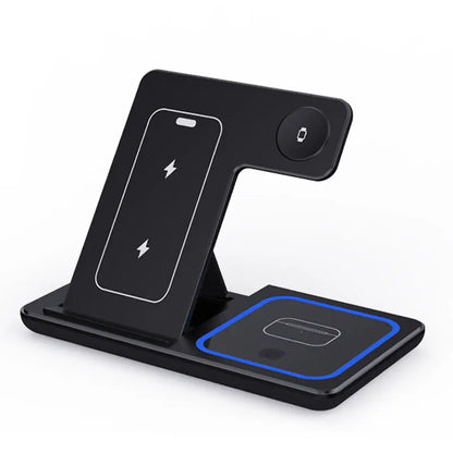 30W LED Fast Wireless Charger Stand 3 in 1 Foldable Charging Station for Iphone 15 14 13 12 11 Apple Watch 9 8 7 6 5 Airpods Pro